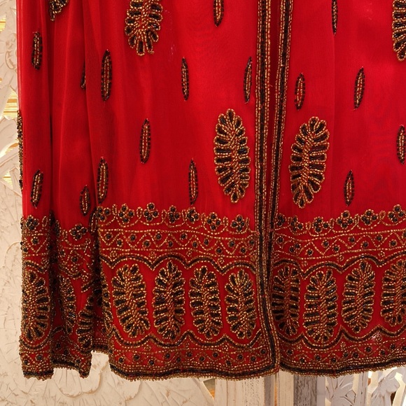 Glamorous red silk  embellished Silk women’s vintage jacket-Medium - Picture 7 of 16